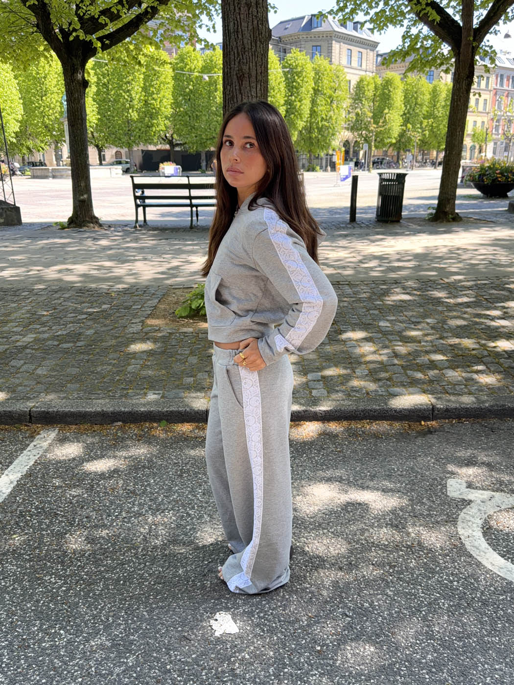 Obban sweatpants with lace - Grey/white