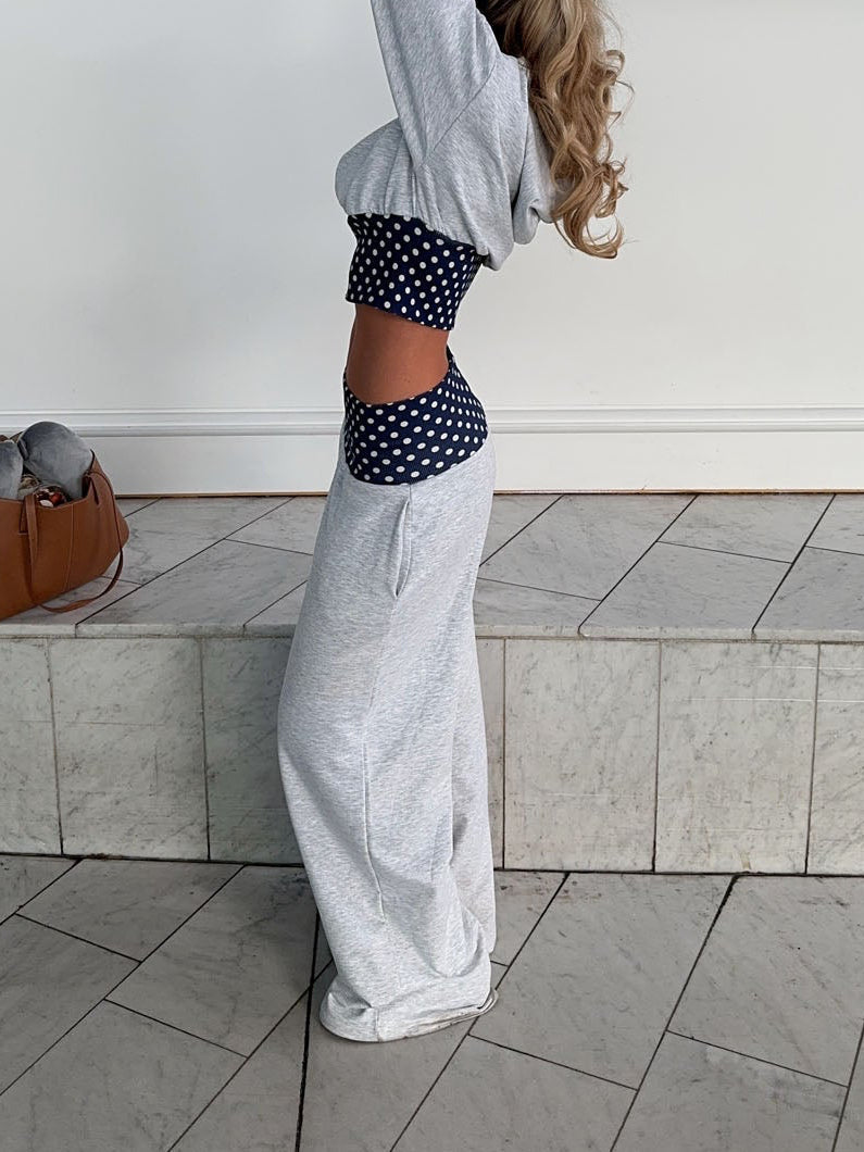 May sweatpants with polka dots - Grey/navy/white