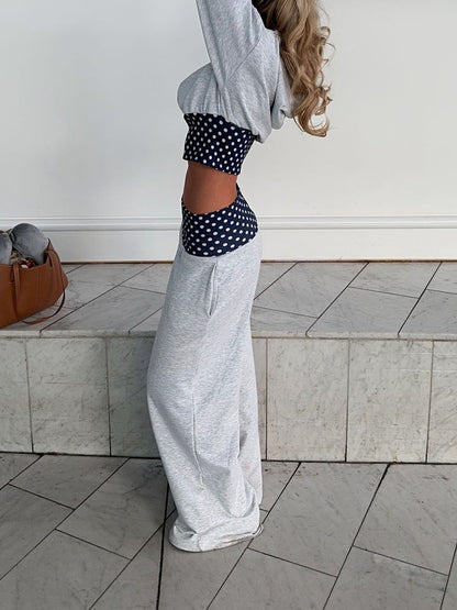 May sweatpants with polka dots - Grey/navy/white