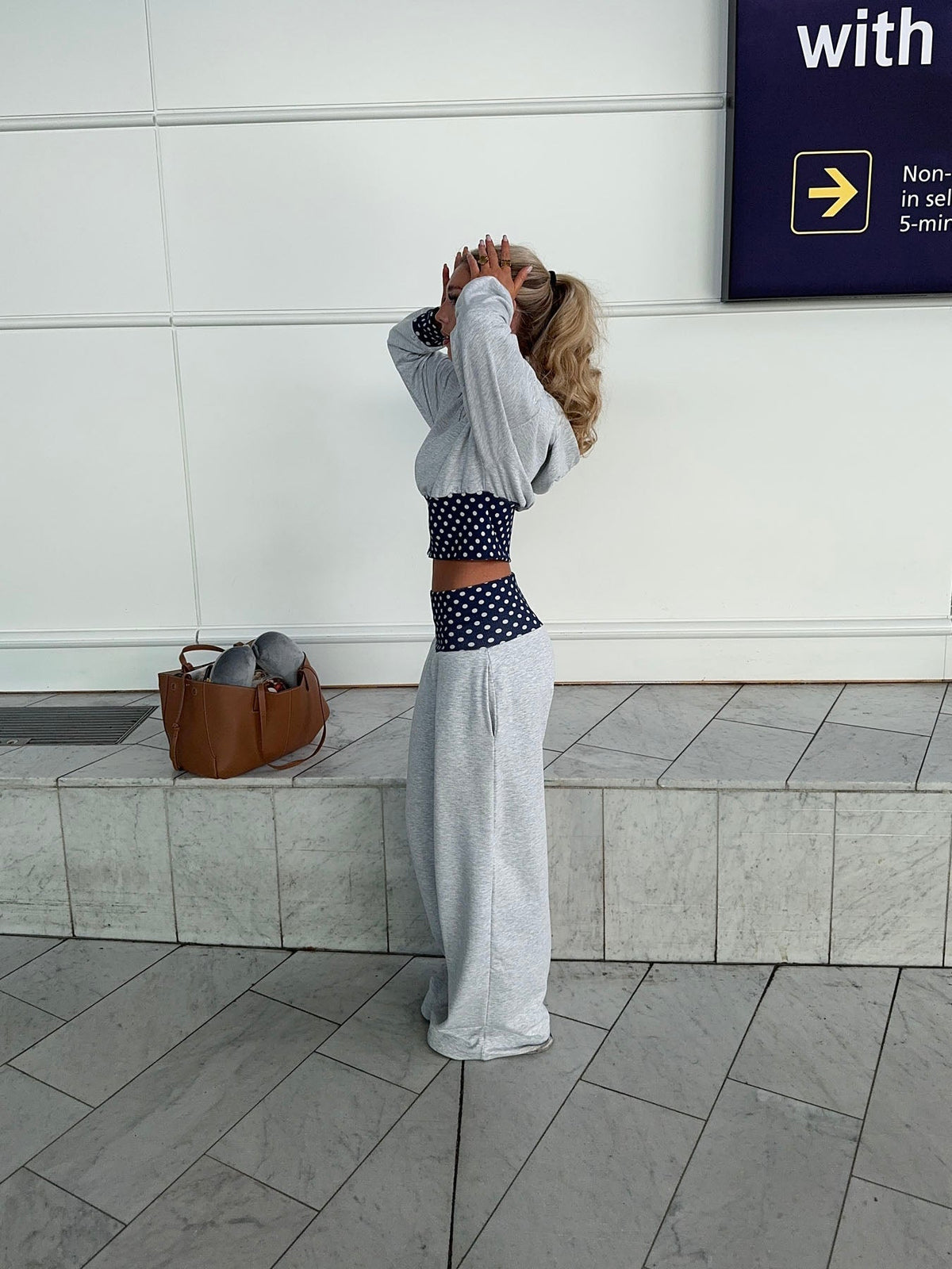May sweatpants with polka dots - Grey/navy/white