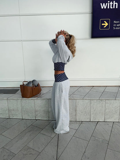 May sweatpants with polka dots - Grey/navy/white