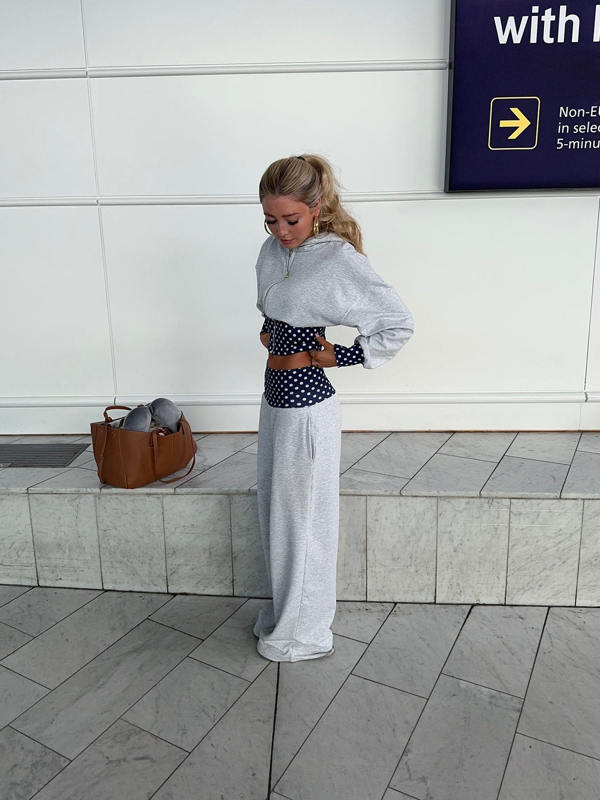 May sweatpants with polka dots - Grey/navy/white