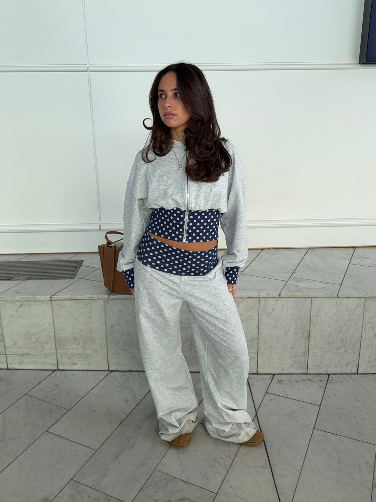 May sweatpants with polka dots - Grey/navy/white