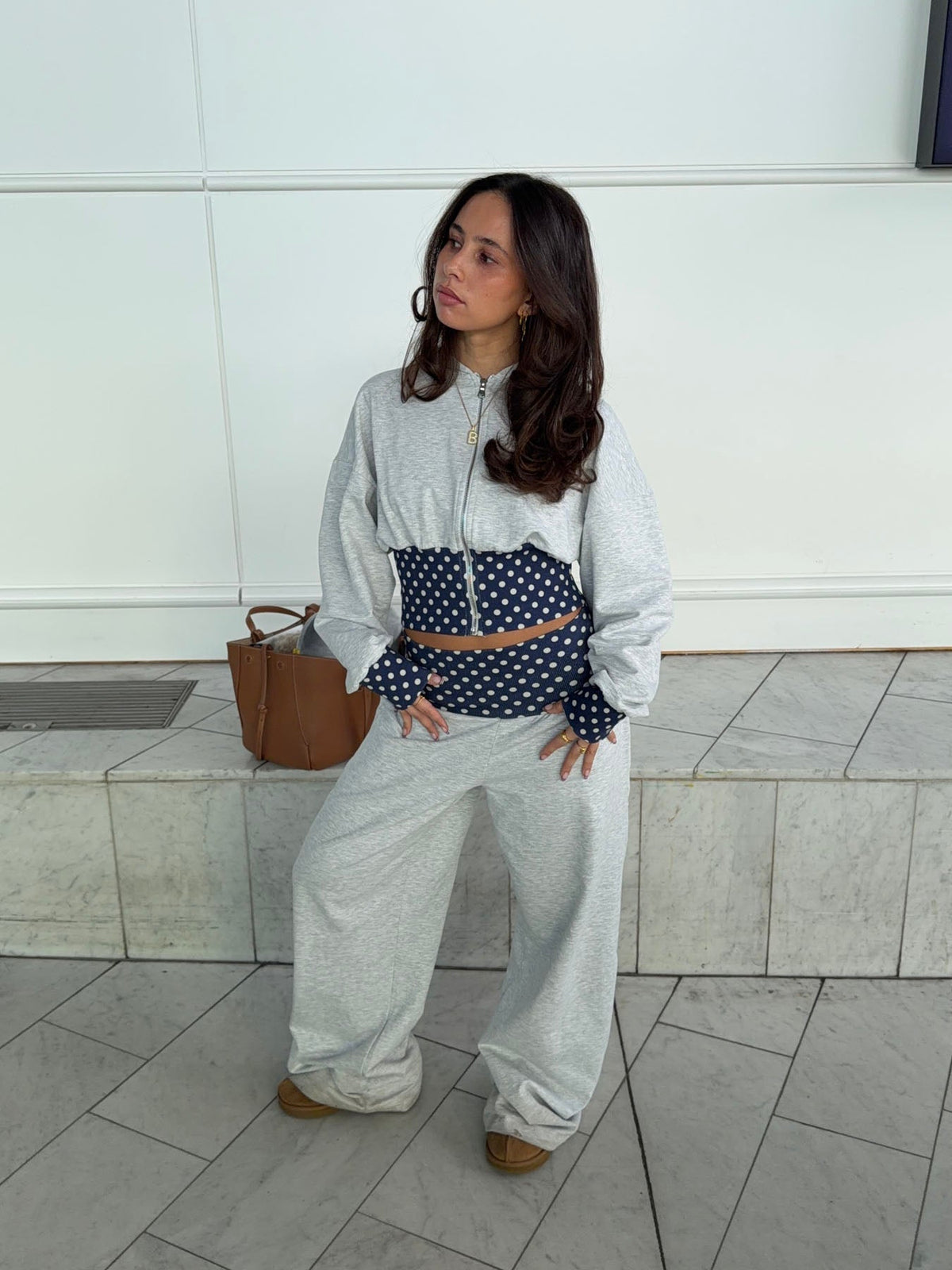 May sweatpants with polka dots - Grey/navy/white