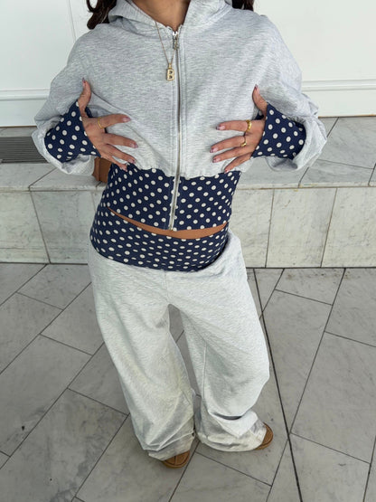 May sweatpants with polka dots - Grey/navy/white