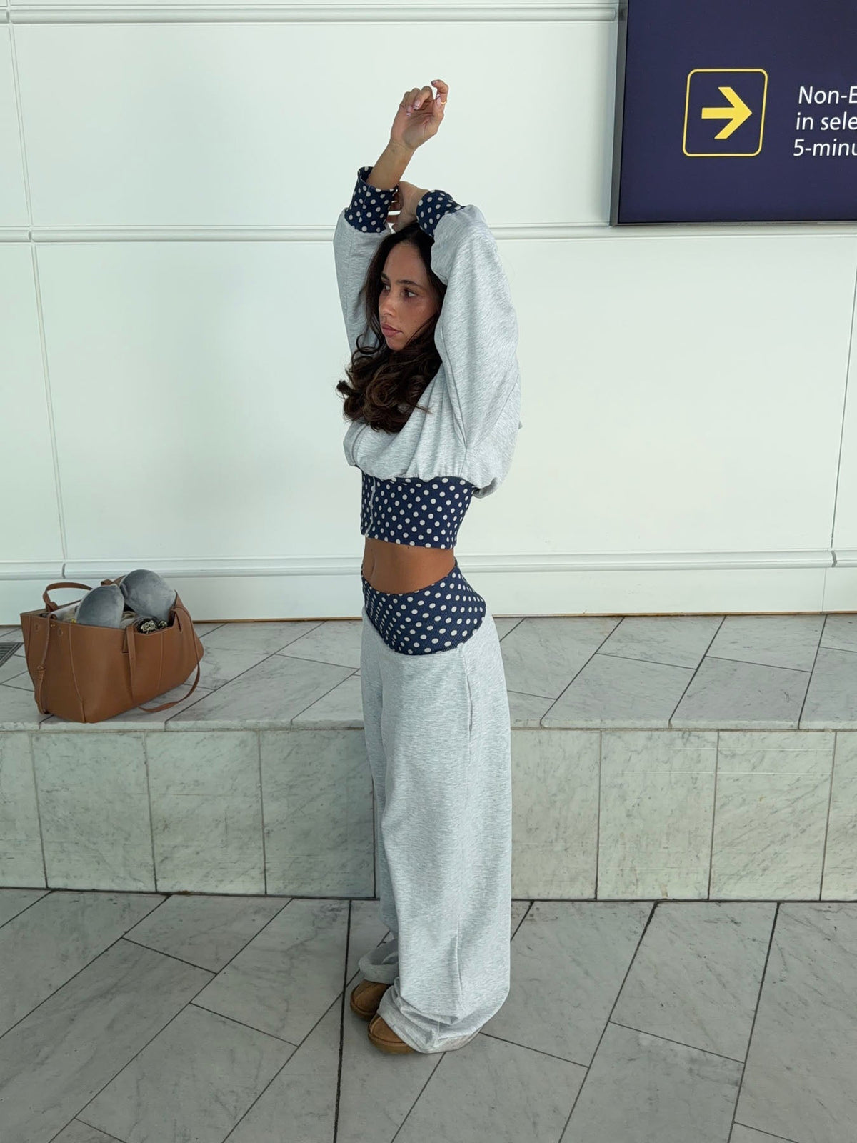 May sweatpants with polka dots - Grey/navy/white
