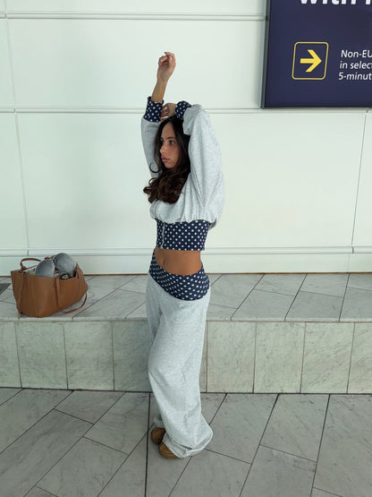 May sweatpants with polka dots - Grey/navy/white