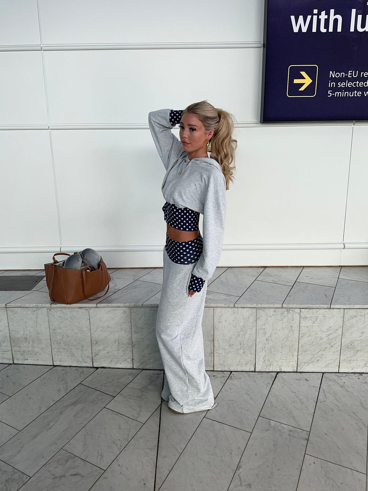 May sweatpants with polka dots - Grey/navy/white