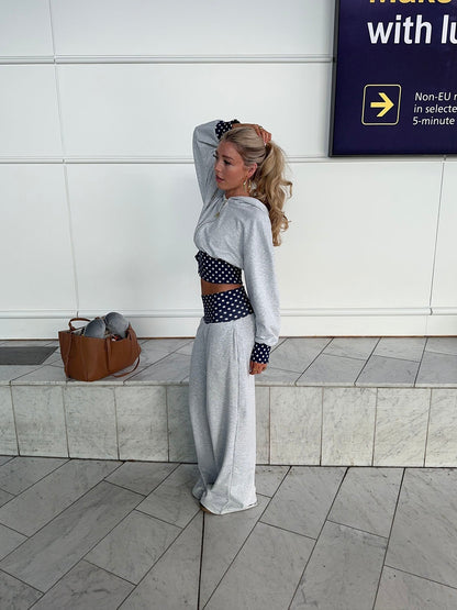 May sweatpants with polka dots - Grey/navy/white